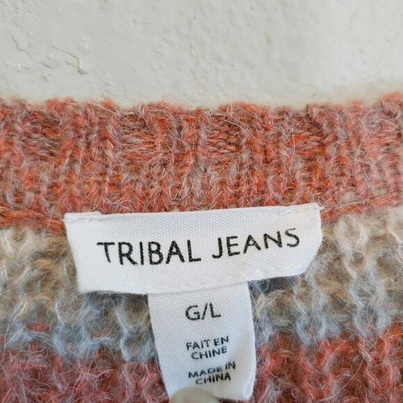 Tribal Jeans Women's Wool Alpaca Long Sleeves Striped Sweater Sz L Soft Cozy - Picture 5 of 8